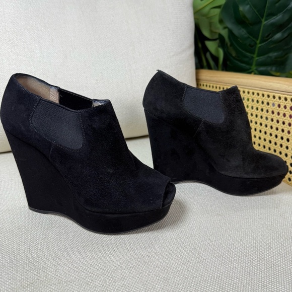 Prada Suede Peep Toe Ankle Boot Wedges - Picture 4 of 11